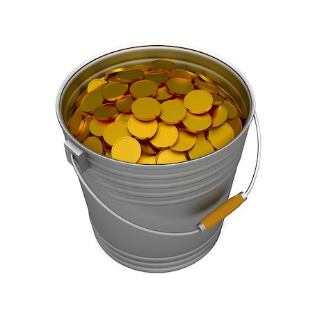 bucket full of gold coins over white background Stock Photo - Budget Royalty-Free & Subscription, Code: 400-06746523