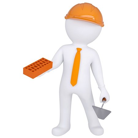 3d white man in helmet holding brick and trowel. Isolated render on a white background Stockbilder - Microstock & Abonnement, Bildnummer: 400-06746886