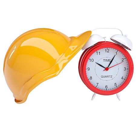 Red alarm and yellow helmet. Isolated render on a white background Stock Photo - Budget Royalty-Free & Subscription, Code: 400-06746883