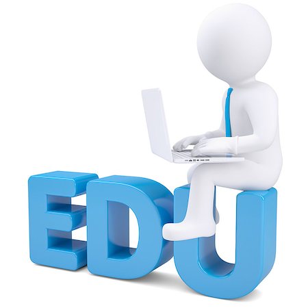 3d white man with laptop sitting on the word EDU. Isolated render on a white background Stock Photo - Budget Royalty-Free & Subscription, Code: 400-06746901