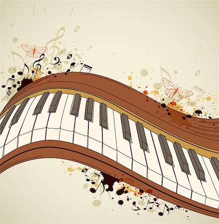 piano clef - Music grunge background with piano and notes Stock Photo - Budget Royalty-Free & Subscription, Code: 400-06747321