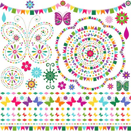 paisleymuster - Set colorful design elements for scrapbooking isolated on white and seamless patterned lines (vector) Stockbilder - Microstock & Abonnement, Bildnummer: 400-06747356