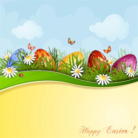 Easter greeting card with eggs and flowers. Stock Photo - Budget Royalty-Free & Subscription, Code: 400-06747544