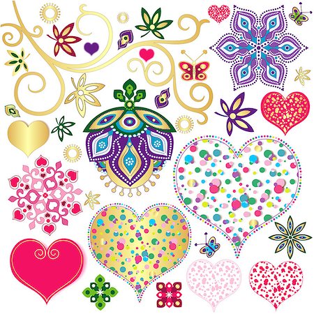 Set colorful design elements with hearts for scrapbooking isolated on white  (vector) Stock Photo - Budget Royalty-Free & Subscription, Code: 400-06747646