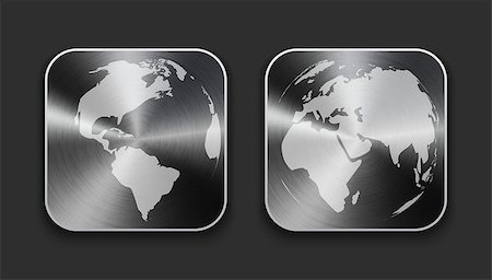 simsearch:400-06698166,k - Globe and world map on brushed metal app icons. Vector illustration Stock Photo - Budget Royalty-Free & Subscription, Code: 400-06747684