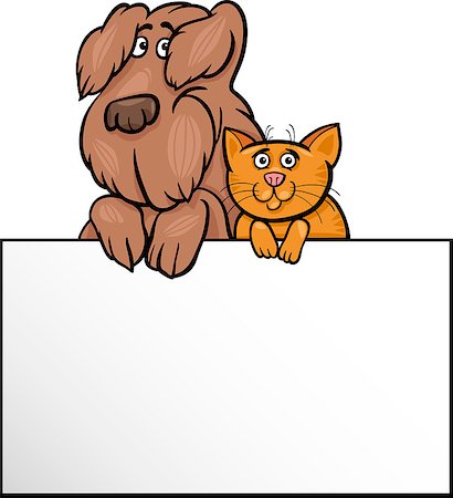 simsearch:400-08750179,k - Cartoon Illustration of Cute Shaggy Dog and Cat with White Card or Board Greeting or Business Card Design Stock Photo - Budget Royalty-Free & Subscription, Code: 400-06747687