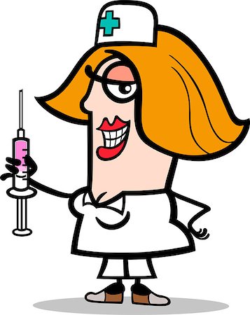 Cartoon Illustration of Funny Female Nurse with Syringe Profession Occupation Stockbilder - Microstock & Abonnement, Bildnummer: 400-06747699