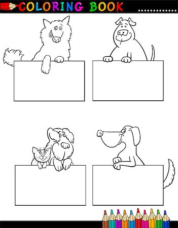 simsearch:400-07222590,k - Coloring Book or Coloring Page Black and White Cartoon Illustration of Funny Purebred or Mongrel Dogs with Boards or Cards Foto de stock - Super Valor sin royalties y Suscripción, Código: 400-06747709