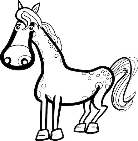 simsearch:400-06851707,k - Black and White Cartoon Illustration of Cute Horse Farm Animal for Coloring Book Photographie de stock - Aubaine LD & Abonnement, Code: 400-06747712