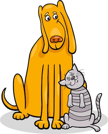 simsearch:400-06127601,k - Cartoon Illustration of Funny Dog and Cute Tabby Cat in Friendship Photographie de stock - Aubaine LD & Abonnement, Code: 400-06747726