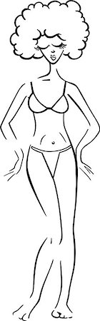 simsearch:400-07619565,k - Black and White Cartoon Illustration of Cute Pretty Woman in Bikini or Swimsuit or Bathing Costume Foto de stock - Royalty-Free Super Valor e Assinatura, Número: 400-06747777