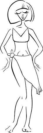 simsearch:400-07619565,k - Black and White Cartoon Illustration of Cute Pretty Woman in Bikini or Swimsuit or Swimwear Foto de stock - Royalty-Free Super Valor e Assinatura, Número: 400-06747781