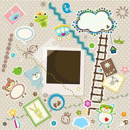 baby background, colorful scrapbook set with cute elements Stock Photo - Budget Royalty-Free & Subscription, Code: 400-06748111