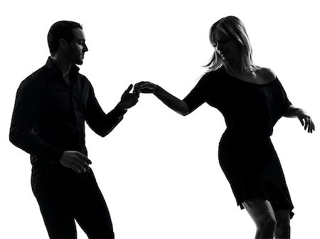 one caucasian couple woman man dancing dancers salsa rock  in silhouette studio isolated on white background Stock Photo - Budget Royalty-Free & Subscription, Code: 400-06748244