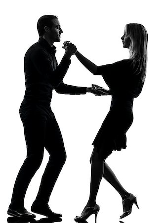 one caucasian couple woman man dancing dancers salsa rock  in silhouette studio isolated on white background Stock Photo - Budget Royalty-Free & Subscription, Code: 400-06748243