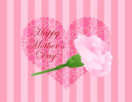 simsearch:400-06630484,k - Happy Mothers Day Pink Carnation Flower with Green Stalk and Polka Dots Heart on Pink Stripes Background Illustration Stock Photo - Budget Royalty-Free & Subscription, Code: 400-06748638