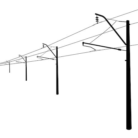 electricity pole silhouette - Railroad overhead lines. Contact wire. Vector illustration. Foto de stock - Super Valor sin royalties y Suscripción, Código: 400-06748723