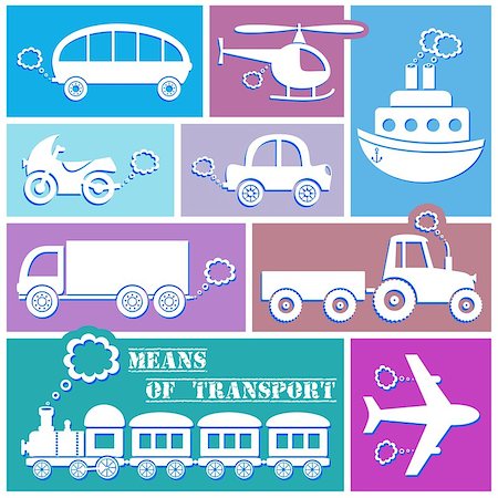 white means of transport icons on color background Stock Photo - Budget Royalty-Free & Subscription, Code: 400-06749014