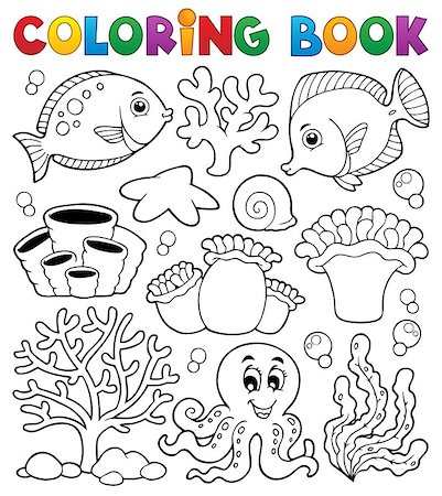 Coloring book coral reef theme 2 - eps10 vector illustration. Stock Photo - Budget Royalty-Free & Subscription, Code: 400-06749064