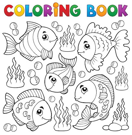 simsearch:400-06749067,k - Coloring book various fish theme 1 - eps10 vector illustration. Photographie de stock - Aubaine LD & Abonnement, Code: 400-06749067