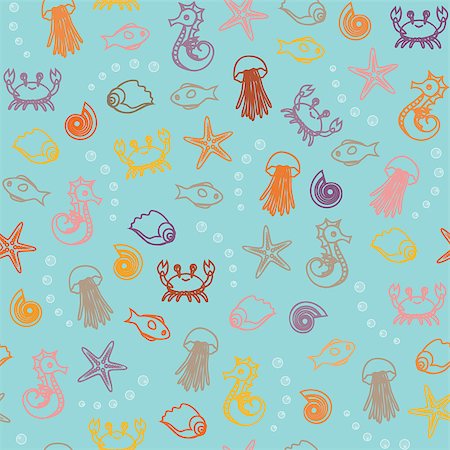simsearch:400-05907297,k - Seamless background with many sea animal silhouettes Stock Photo - Budget Royalty-Free & Subscription, Code: 400-06749203