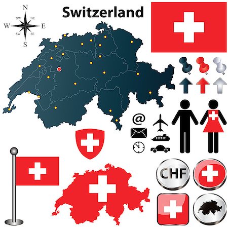 Vector set of Switzerland country shape with flags, wind rose and icons isolated on white background Stock Photo - Budget Royalty-Free & Subscription, Code: 400-06749449