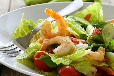 Green salad with grilled shrimp, healthy eating Stock Photo - Budget Royalty-Free & Subscription, Code: 400-06749540