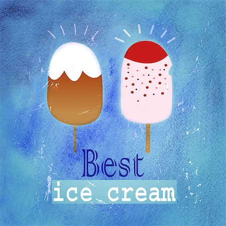 strawberry vanilla chocolate ice cream - painted illustration of the different ice cream on a blue background Stock Photo - Budget Royalty-Free & Subscription, Code: 400-06749556
