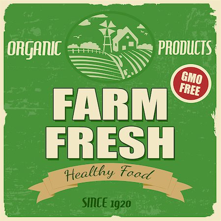 simsearch:400-07215479,k - Farm fresh vintage grunge retro poster, vector illustration Foto de stock - Super Valor sin royalties y Suscripción, Código: 400-06749904