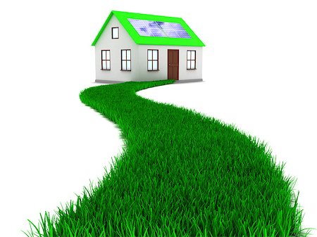 3d illustration of grass road to house with solar panel Stock Photo - Budget Royalty-Free & Subscription, Code: 400-06749927