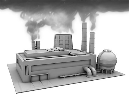 3d illustration of factory building with smoke, over white background Foto de stock - Super Valor sin royalties y Suscripción, Código: 400-06749922