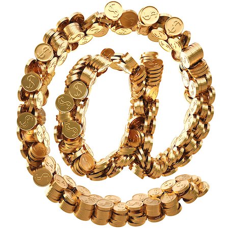 simsearch:400-06742694,k - at symbol from the golden coins. isolated on white. Foto de stock - Super Valor sin royalties y Suscripción, Código: 400-06740447