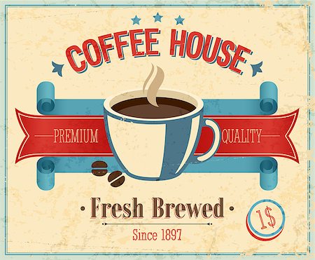 Vintage Coffee House card. Vector illustration. Photographie de stock - Aubaine LD & Abonnement, Code: 400-06740987