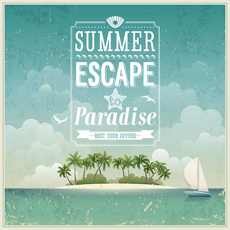 Vintage seaside view poster. Vector background. Stock Photo - Budget Royalty-Free & Subscription, Code: 400-06741039