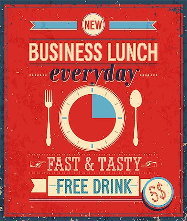 Vintage Bussiness Lunch Poster. Vector illustration. Stock Photo - Budget Royalty-Free & Subscription, Code: 400-06741032