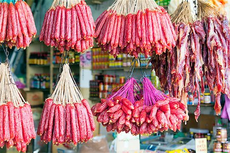 Hanging Chinese Sausages and Cured Meat in Southeast Asia Foto de stock - Super Valor sin royalties y Suscripción, Código: 400-06741319