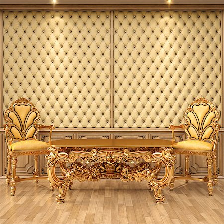 dimdimich (artist) - luxurious interior with leather walls and classical furniture of gold. Foto de stock - Super Valor sin royalties y Suscripción, Código: 400-06741433