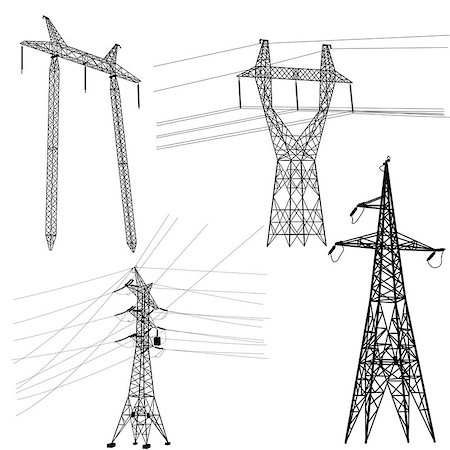 simsearch:400-06741736,k - Set silhouette of high voltage power lines. Vector  illustration. Stock Photo - Budget Royalty-Free & Subscription, Code: 400-06741742
