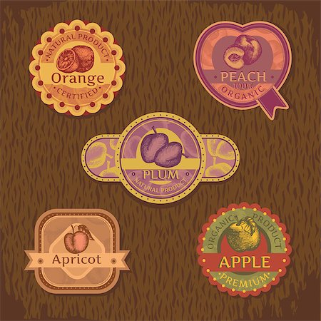 fruit artworks pattern - abstract vintage style fruit label vector illustration Stock Photo - Budget Royalty-Free & Subscription, Code: 400-06741761