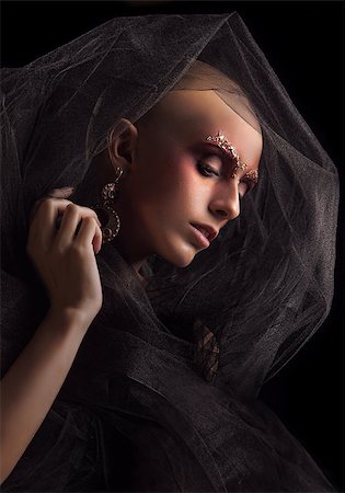 Model with a fake bald on black background Stock Photo - Budget Royalty-Free & Subscription, Code: 400-06742637