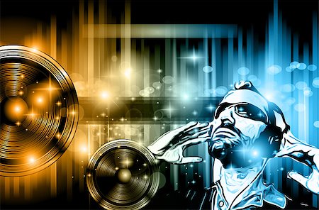 The Art of Disco Flyer - Stunning Speakers with a Disk Jokey shape and a lot of stars and ray lights. Stock Photo - Budget Royalty-Free & Subscription, Code: 400-06742909