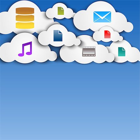 Cloud computing abstract concept with paper clouds in the sky and icons. Vector illustration. Stock Photo - Budget Royalty-Free & Subscription, Code: 400-06743005