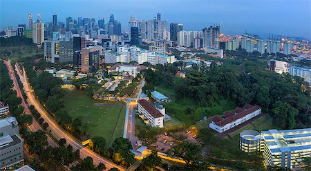 singapore building in the evening - Singapore City Skyline with Bukit Timah Central Expressway CTE at Evening Blue Hour Panorama Stock Photo - Budget Royalty-Free & Subscription, Code: 400-06743019