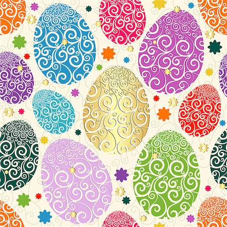 dots spirals - Easter seamless pattern with colorful painted eggs laced (vector) Stock Photo - Budget Royalty-Free & Subscription, Code: 400-06743033