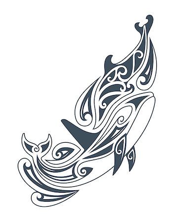 dolphins jumping sun - Vector illustration of dolphins, in tribal drawing style Stock Photo - Budget Royalty-Free & Subscription, Code: 400-06743074
