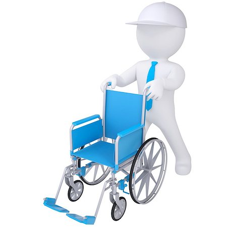 simsearch:400-04685076,k - 3d white man holding a wheelchair. Isolated render on a white background Stock Photo - Budget Royalty-Free & Subscription, Code: 400-06743290