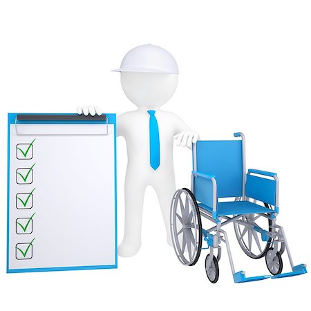simsearch:400-04685076,k - 3d white man holding a wheelchair. Isolated render on a white background Stock Photo - Budget Royalty-Free & Subscription, Code: 400-06743292