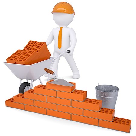 3d white man in a helmet builds a wall. Isolated render on a white background Stock Photo - Budget Royalty-Free & Subscription, Code: 400-06743307