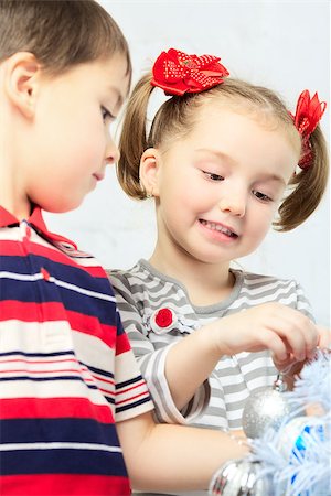 simsearch:400-07088886,k - two beautiful happy children decorate christmas tree Stock Photo - Budget Royalty-Free & Subscription, Code: 400-06743600