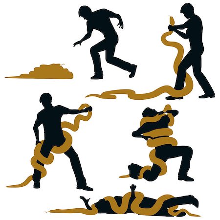 Editable vector illustration sequence of a man wrestling with a large snake and losing Stock Photo - Budget Royalty-Free & Subscription, Code: 400-06743785